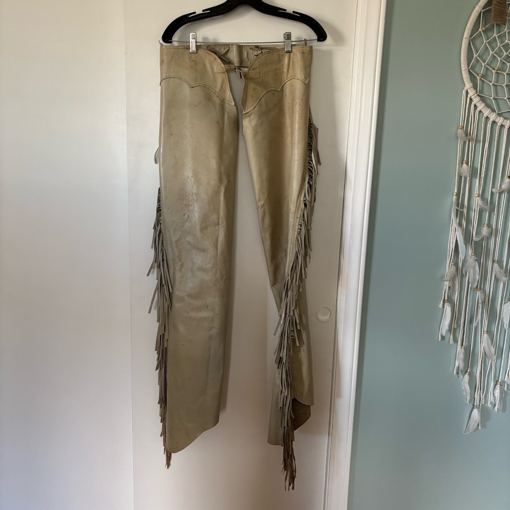 Fringed Leather Chaps in Cream